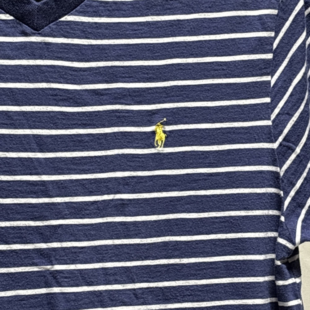 Kids Polo Ralph Lauren Shirt XL Blue/White Striped V Neck Short Sleeve Shirt - Picture 2 of 8